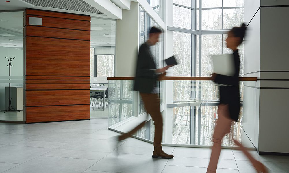 Office workers walking