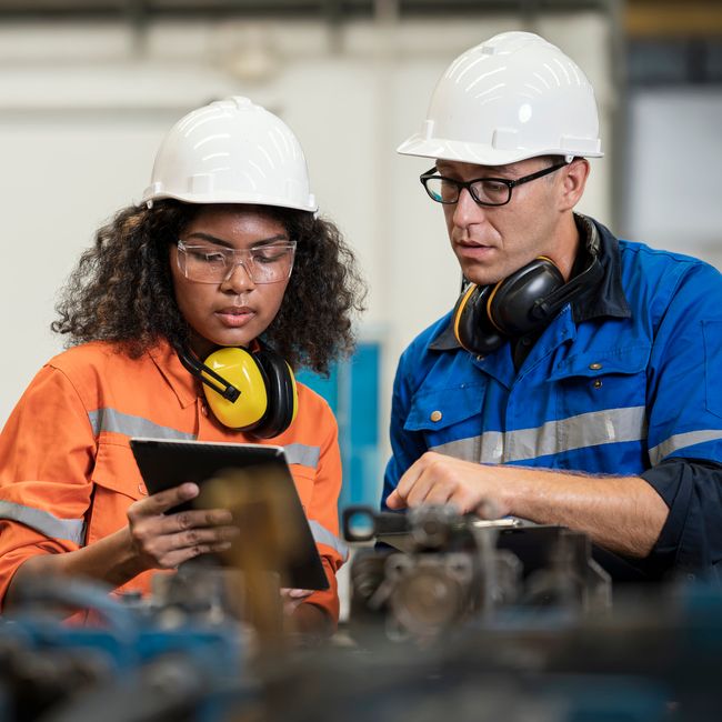 Productivity Improvement Of Welding Assembly Lines In Manufacturing Industry. Manufacturing Process Engineers Having Discussion On Welding Jig Design Data To Improve And Reduce Defect Loss Of Work Piece In Welding Process.